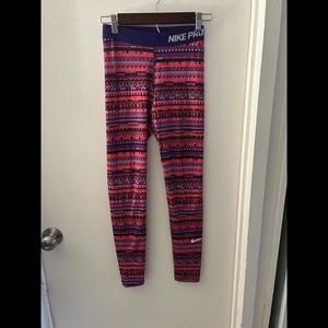 Nike Pro Dri-Fit Pink and Purple Patterned Leggings